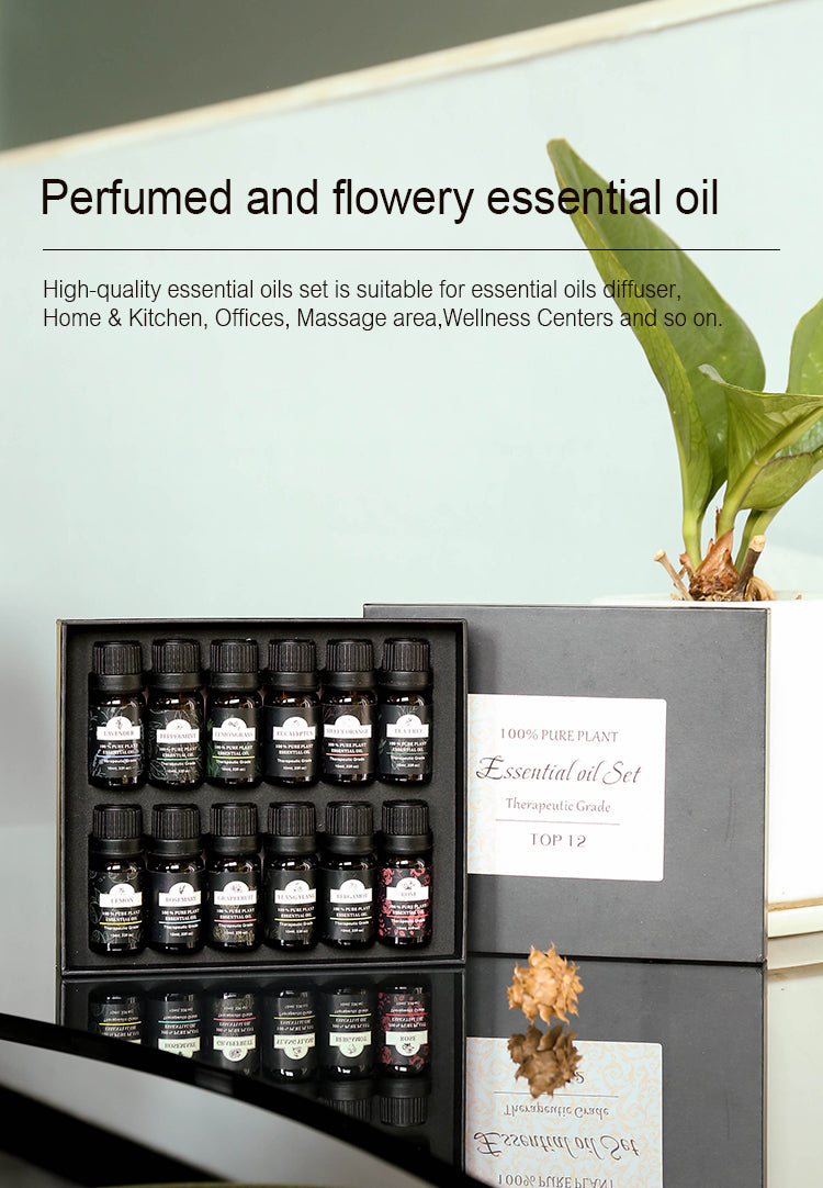 Top 12 Essential Oil Set - 100% Plant-Based, Therapeutic Grade